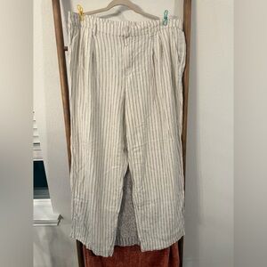 a new day Linen Blend Cream and Gray Striped Women's Trousers